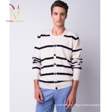 Cuello en V a rayas de cachemira cardigan hombres prendas de punto